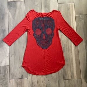 SI‎ Avance Burnt Orange w/ Grey Sheer Skull back design Tunic Women’s Size Small